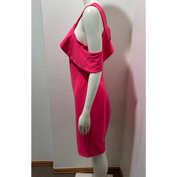 Lulu's Bright Pink Summer Halter Dress Criss Cross Ruffle Sheath Sz M Medium - Picture 3 of 7